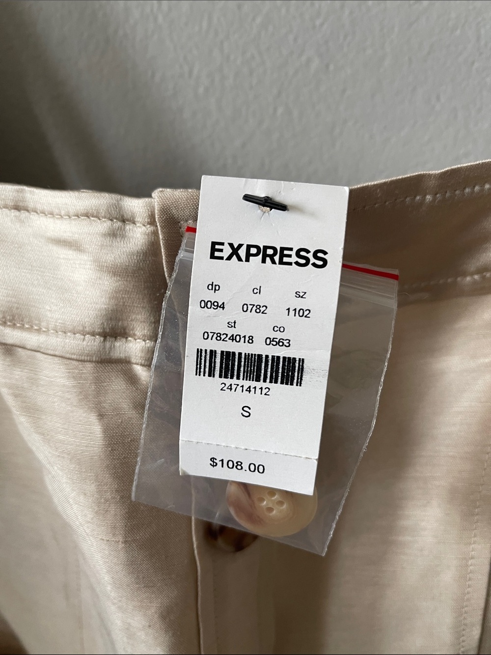 New Express safari style cream Button-Front Midi Dress with Belted Waist - Picture 8 of 8